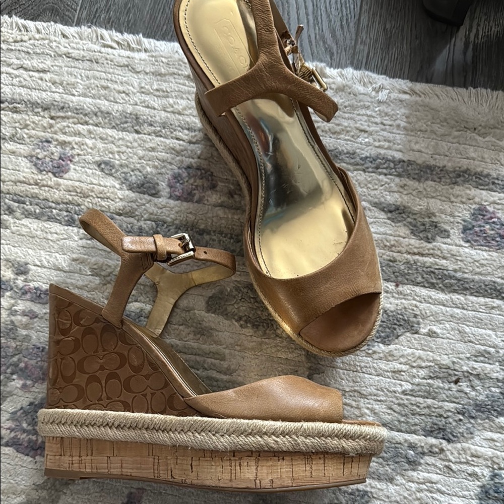Coach Women's Tan Wedge Sandals
